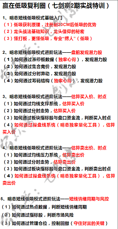 明总七剑宗实战特训营（2期）——赢在低吸复利圈