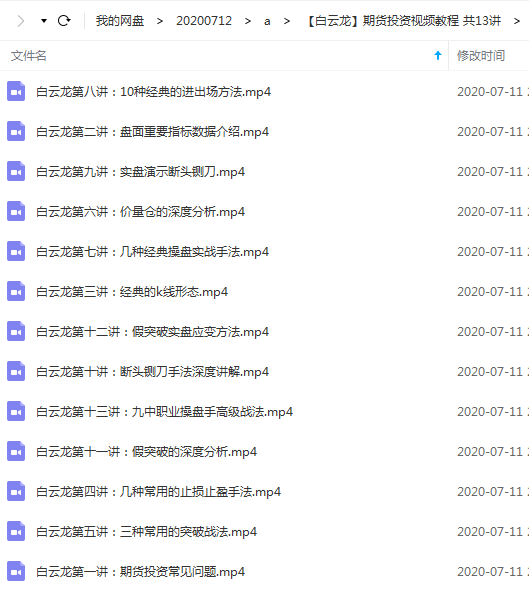 白云龙期货投资视频教程 共13讲
