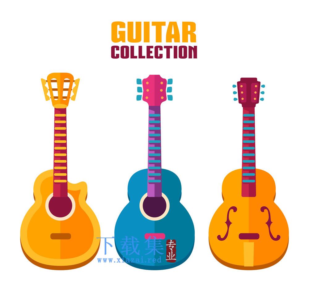 3款彩色吉他设计矢量素材
