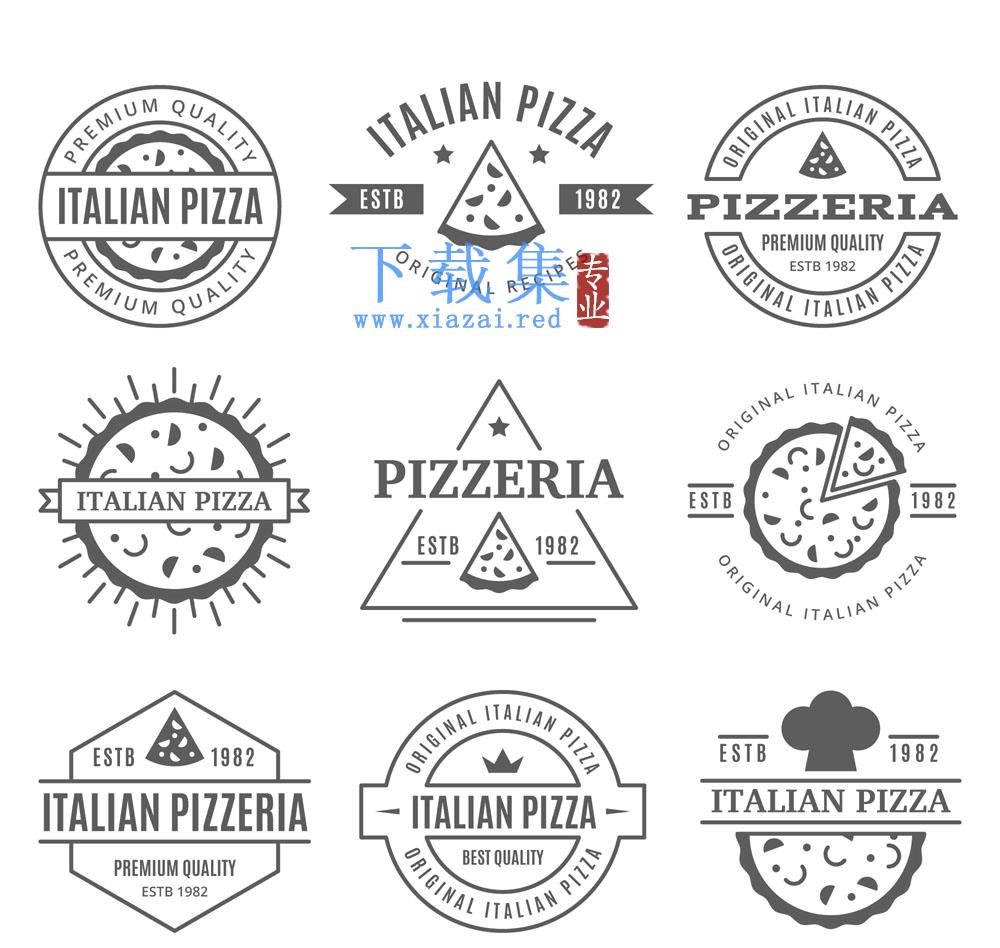 9个黑色意大利披萨矢量图标