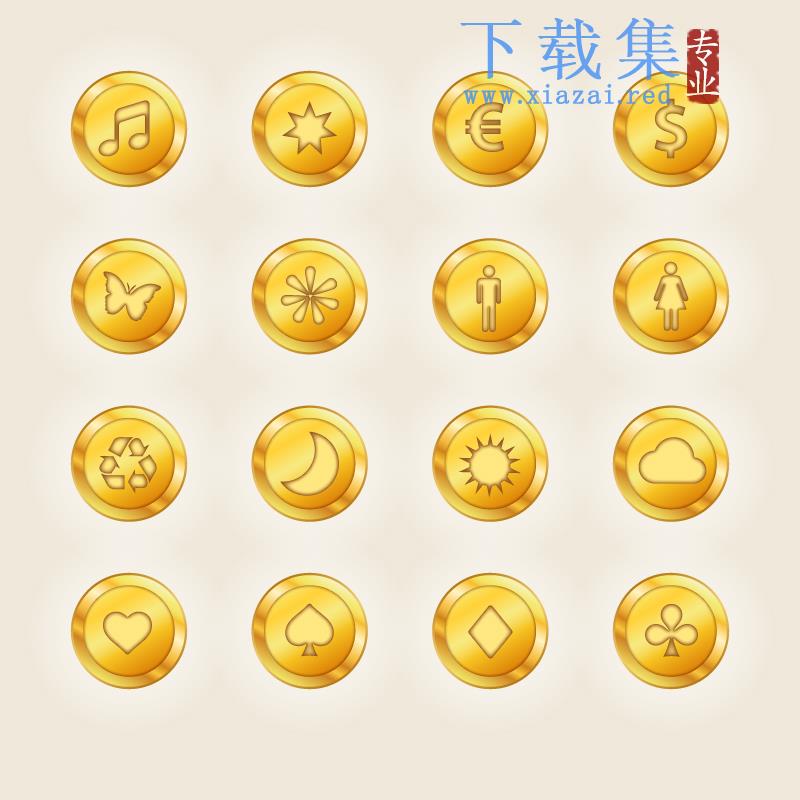 16个金色圆形图标AI矢量元素