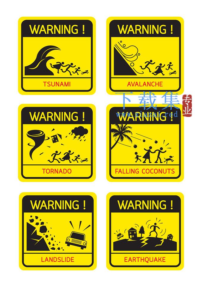 自然灾害安全注意警示牌EPS矢量图标