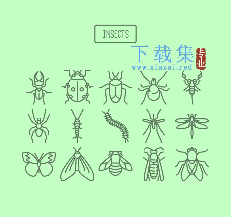 15个线条昆虫图标AI矢量素材