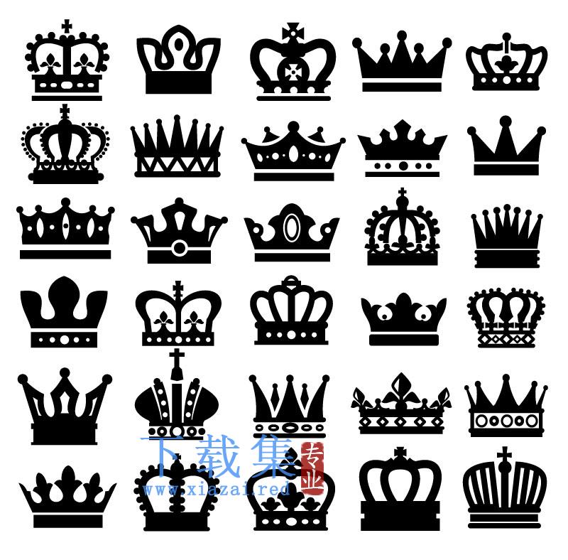 30个黑色皇冠王冠EPS矢量图标
