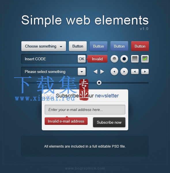 蓝色简单的网页元素PSD模板