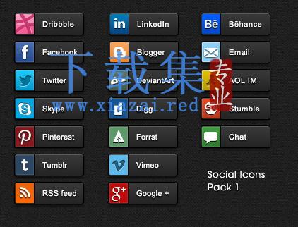 网络社交媒体按钮网站分享图标PSD模板