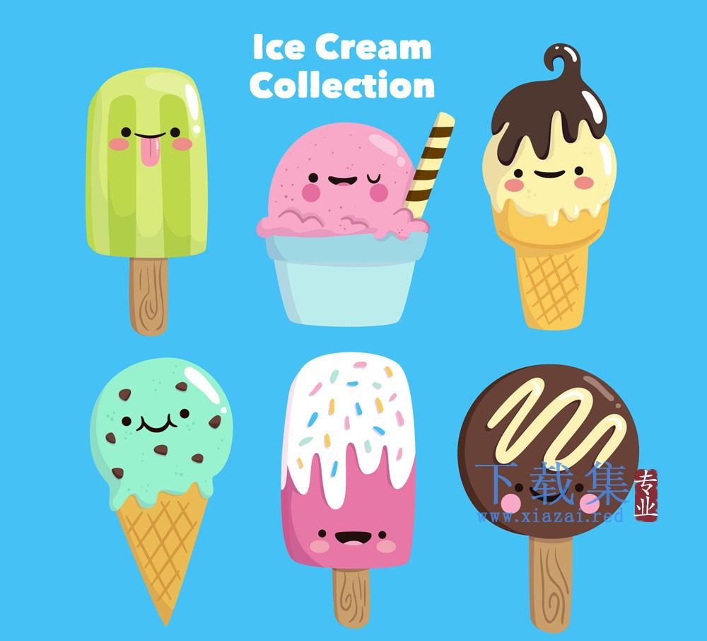 6个可爱笑脸表情冰淇淋矢量素材