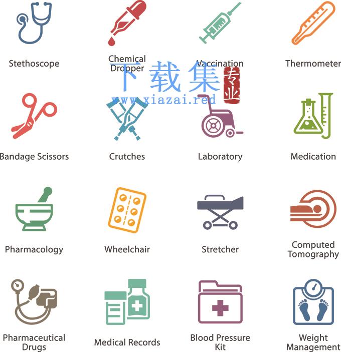 16个医学器材医疗器械EPS矢量图标