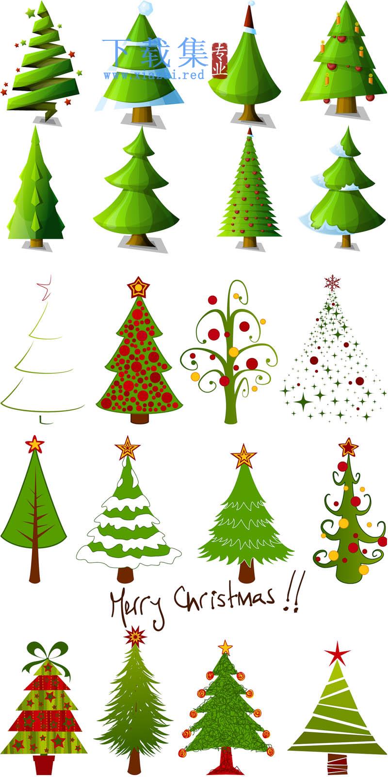 20个卡通漂亮的绿色圣诞树AI矢量素材