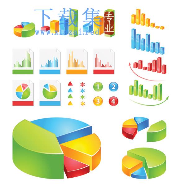 饼图和柱形图业务分析矢量素材