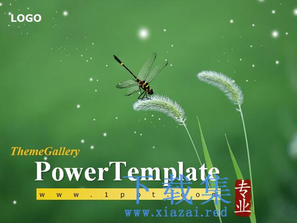 绿色狗尾草PPT模板下载