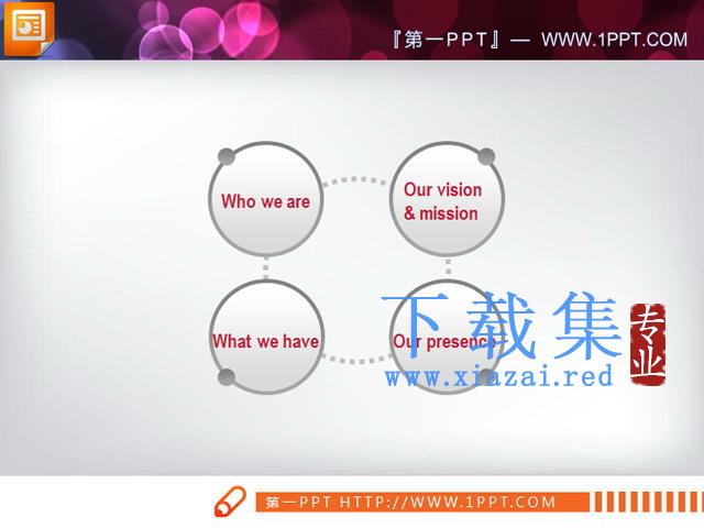 虚线四对象关系图PPT模板