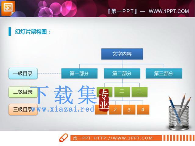 简洁的组织结构图PPT图表素材下载