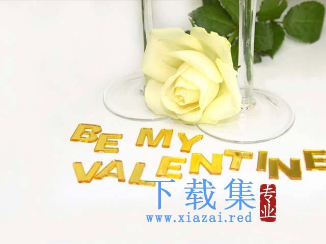 黄玫瑰背景的be my valentine幻灯片模板