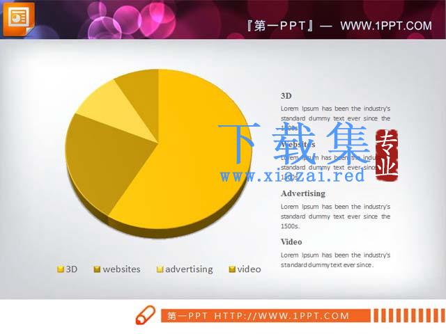 一组精美的3d立体饼状图PPT素材下载