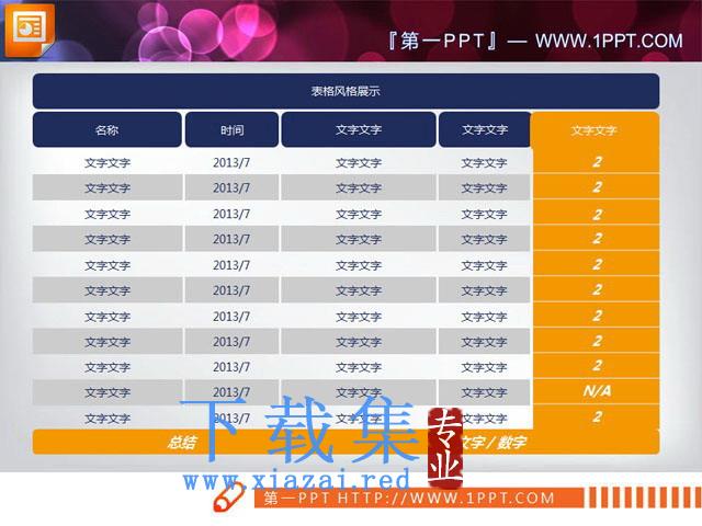 一份实用且常有的PPT数据表格模板