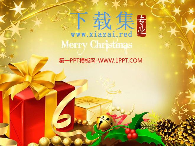 金色圣诞礼物背景的圣诞节幻灯片模板下载 第1张 金色圣诞礼物背景的圣诞节幻灯片模板下载 第1张
