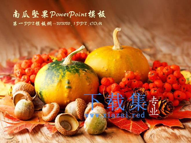 南瓜坚果背景的蔬菜类PPT模板