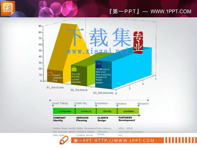 可编辑使用的3D立体PPT柱状图素材下载