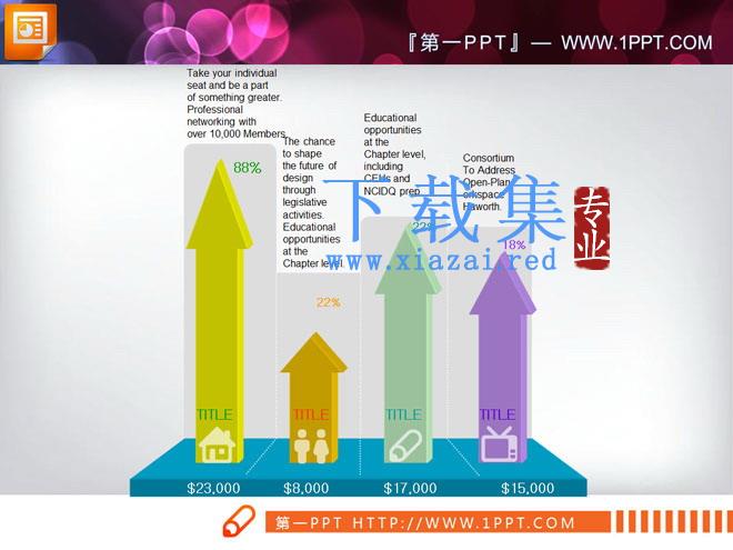 3D箭头造型的PowerPoint柱状图下载