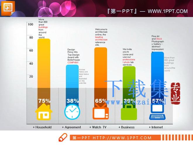 扁平化设计的简洁PPT柱状图下载