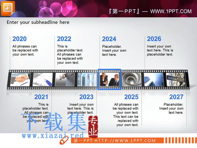 胶片样式的年代历程PPT图模板下载