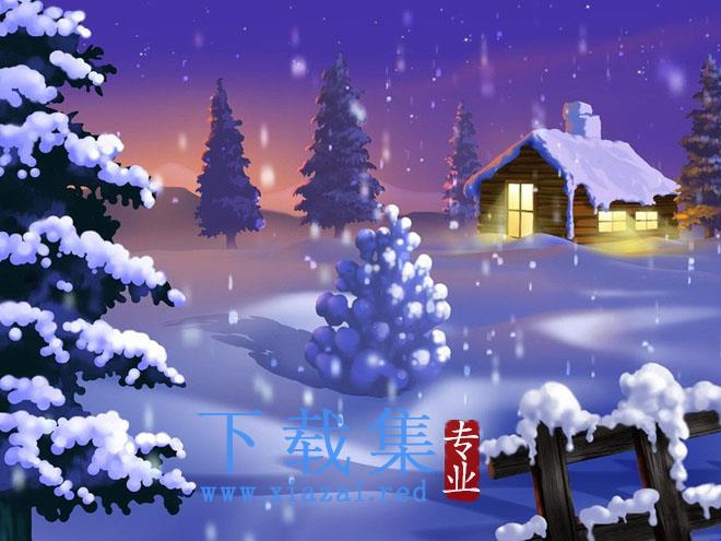 雪地里的小木屋PPT背景图片