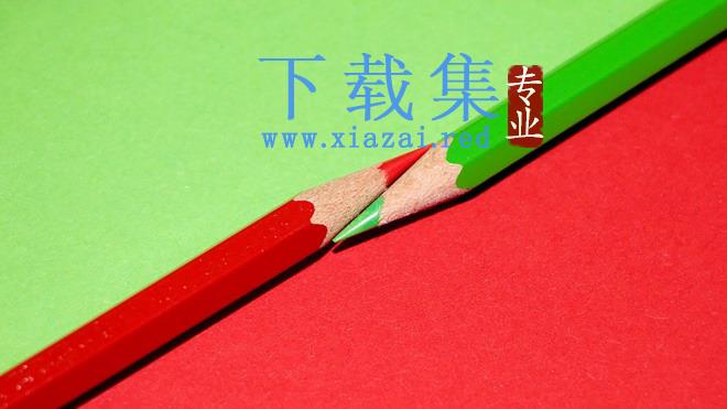 简洁红绿铅笔PPT背景图片