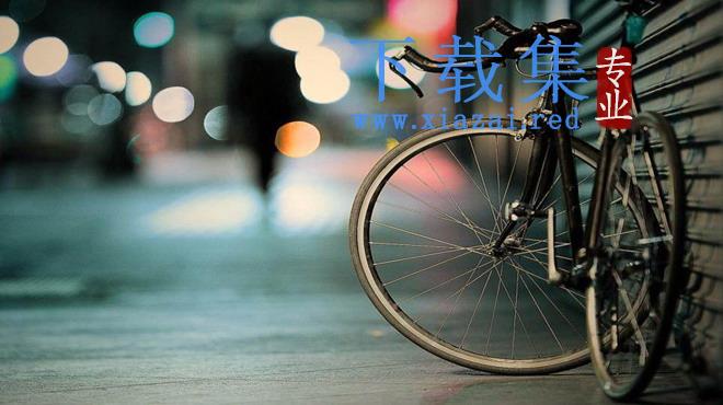 霓虹灯下的自行车PPT背景图片