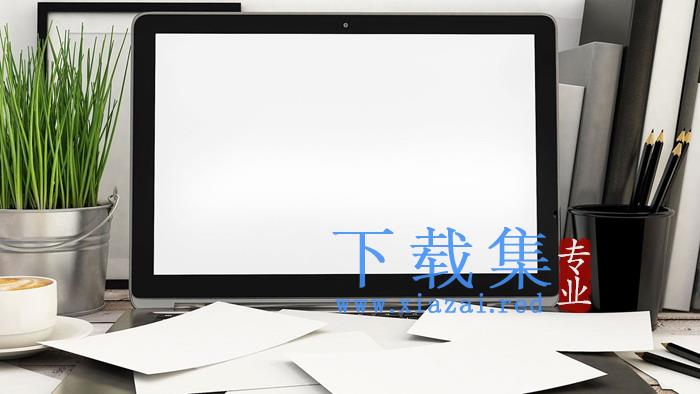 笔记本电脑白纸PPT背景图片
