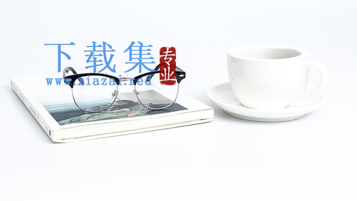 咖啡杯眼镜书籍小清新PPT背景图片