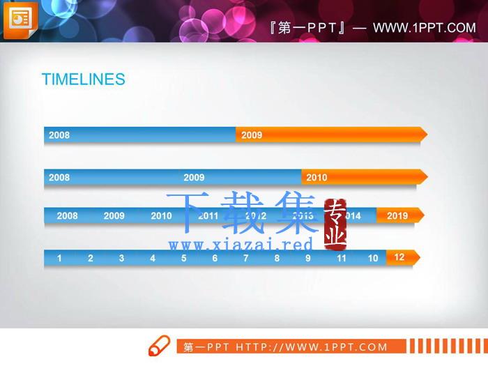 蓝橙配色的PPT时间轴图表