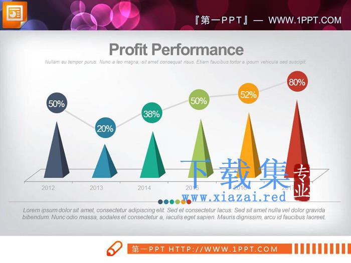 三角小山样式的PPT柱状图