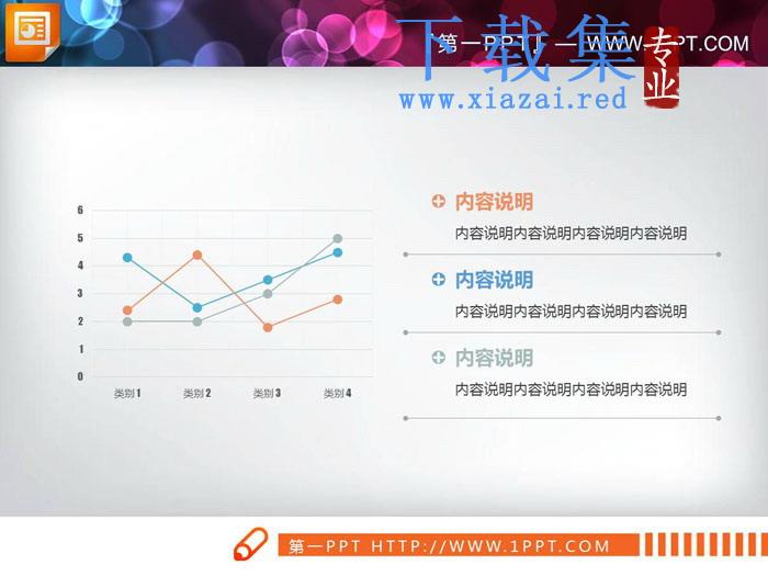 蓝橙灰三色PPT折线图