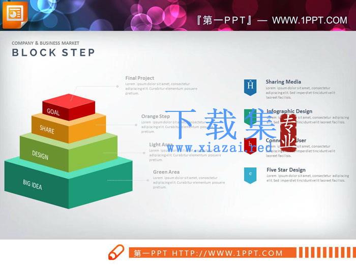 实用方形金字塔层级关系PPT图表