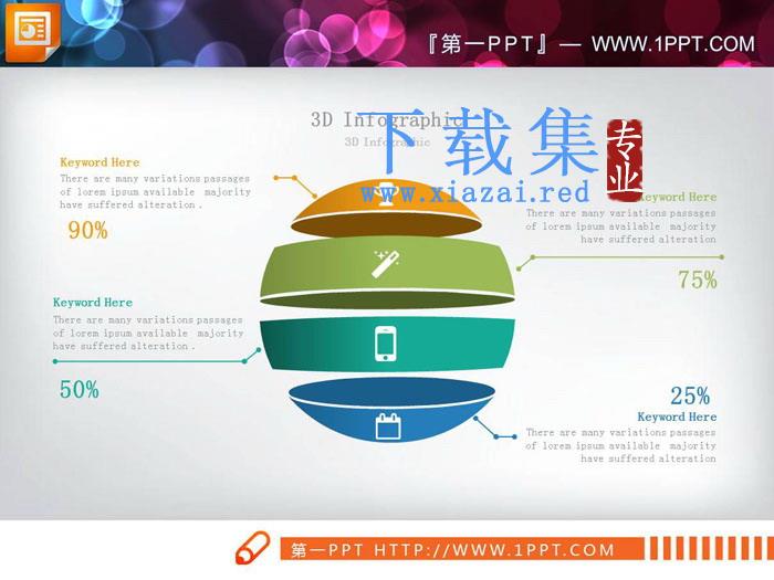 彩色微立体椭圆形层级关系PPT图表