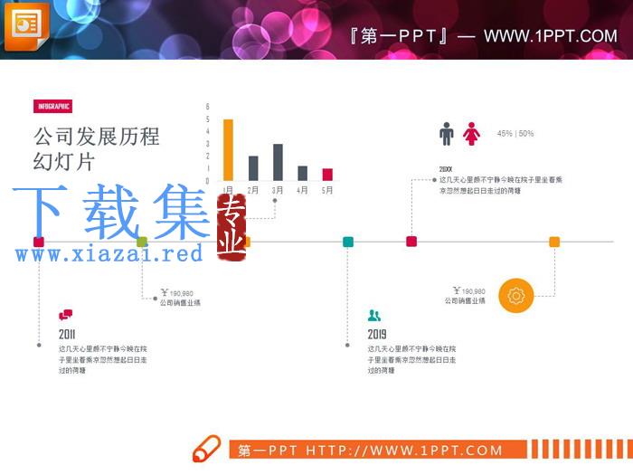 两张彩色扁平化公司发展历程PPT时间轴