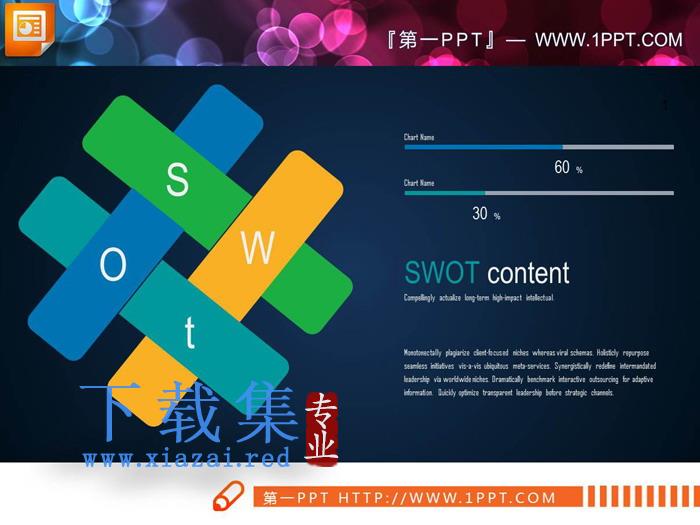 四张交叉关系的SWOT幻灯片图表