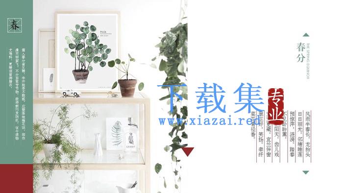 小清新植物画册背景春分PPT模板