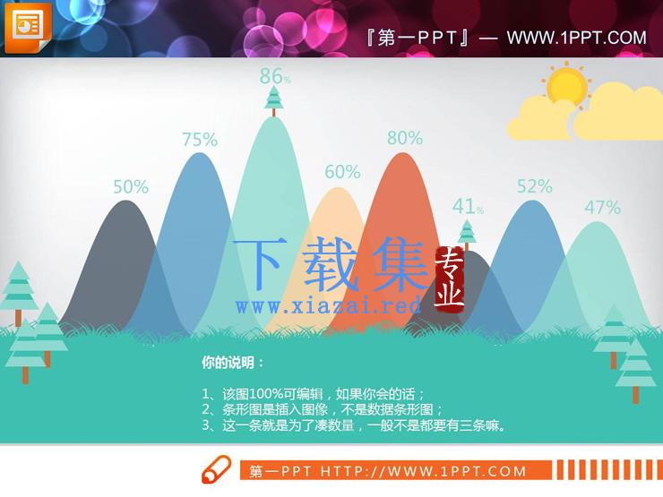 彩色创意PPT曲线图图表