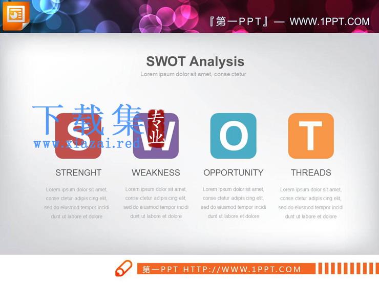 圆角矩形设计的swot分析PPT图表