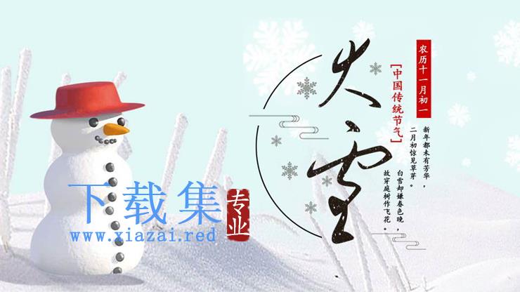 冬季雪人背景的大雪节气介绍PPT模板