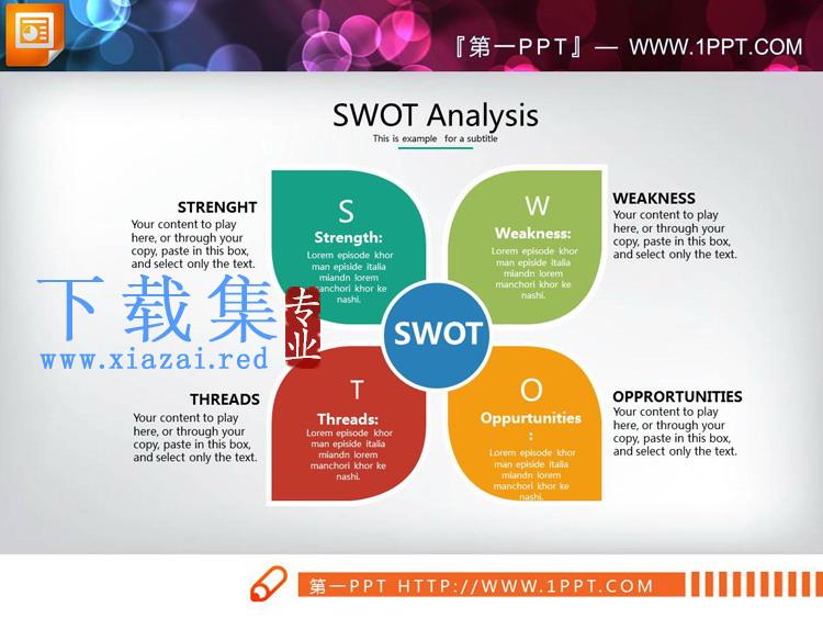 四种配色的SWOT分析PPT图表