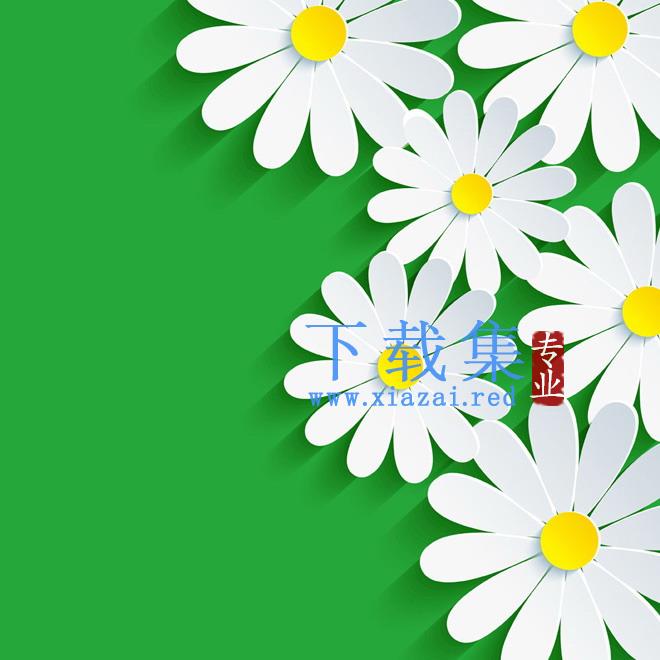 一组绿色微立体花卉叶子模型PPT背景图片