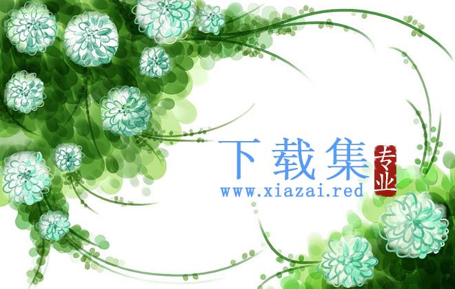 彩绘绿色花卉边框PPT背景图片