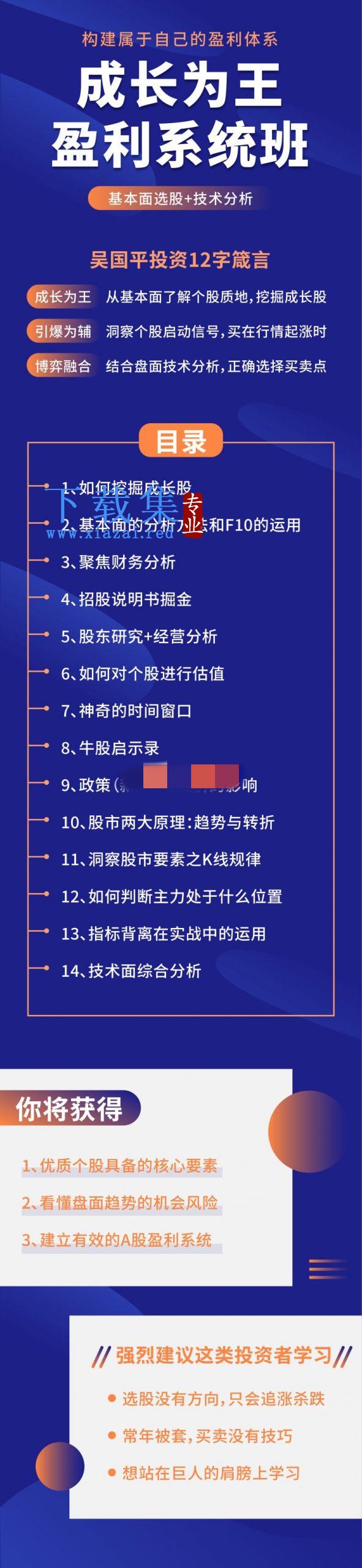 吴国平成长为王盈利系统班，基本面选股+技术分析构建属于自己的盈利体系