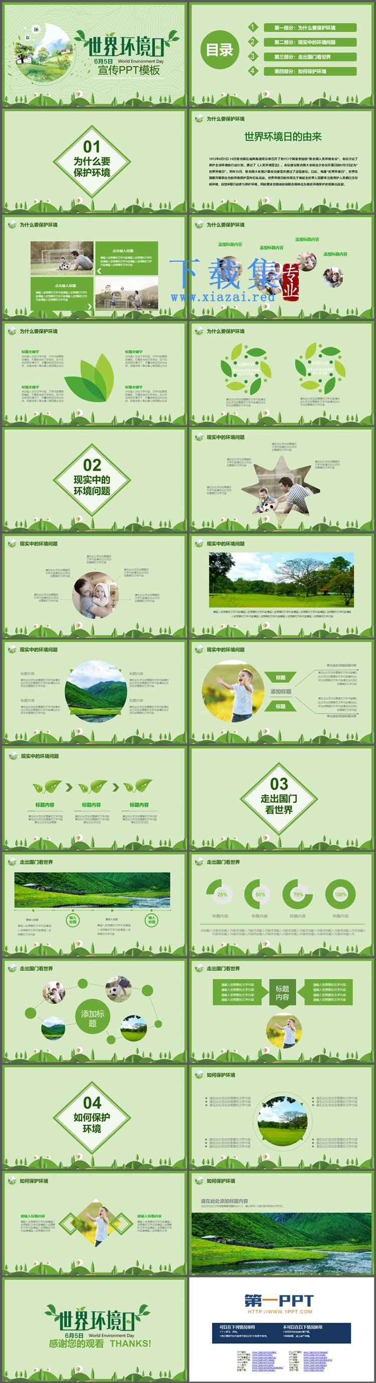 绿色清新世界环境日宣传PPT模板下载  第2张