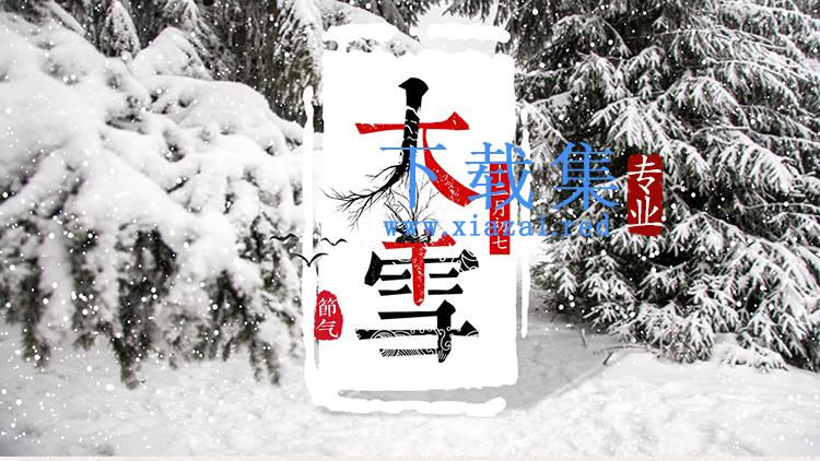 落雪的树枝背景大雪节气介绍PPT模板