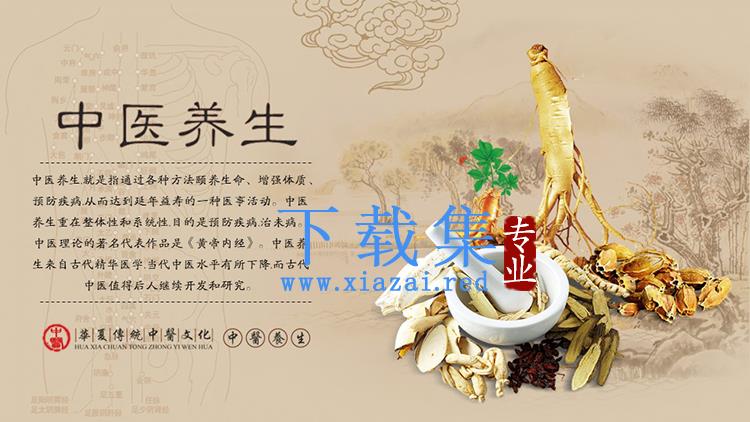 中药背景的古风中医养生主题PPT模板
