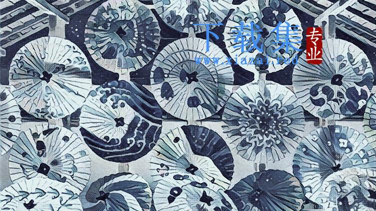 五张蓝色日式浮世绘风格PPT背景图片
